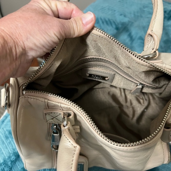 Badgely Mischa Vintage Crème Leather Boston Bag Satchel Expandable Snakeskin - Picture 9 of 10